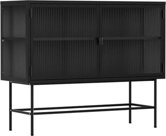 Oviala Aparador moderno de 2 puertas de 110 cm en metal y cristal negro