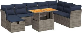 vidaXL Vidaxl - 9 Piece Garden Sofa Set with Cushions Brown Poly Rattan Acacia