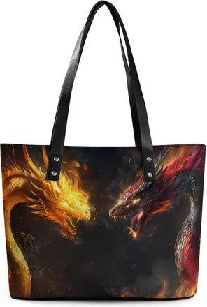 Generic Two Dragon Heads in Fire Tote Bags for Women Cute Shoulder Purses Handbags