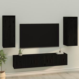 vidaXL Vidaxl - Armarios De Pared 2 Uds Madera Maciza De Pino Negro 30x30x80 Cm