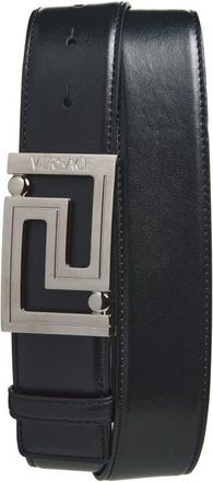 Versace Greca Leather Belt in Black Silver at Nordstrom, Size 105