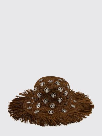 Paco Rabanne Woven Raffia Hat with a Wide Brim and Frayed Edge Detailing