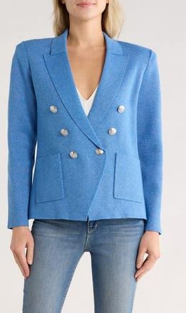 L'agence Kenzie Metallic Double Breasted Knit Blazer in Harbor Blue/silver at Nordstrom Rack, Size Small