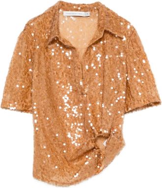 CHRISTOPHER ESBER sequin-embellished polo top - Brown