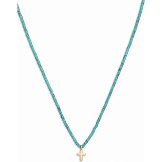 Argento Vivo Turquoise Bead Puffy Cross Pendant Necklace in Gold/turquoise at Nordstrom