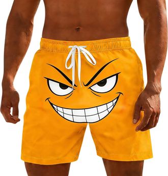 Generic Mens Novelty Swim Trunks Funny Face Print Board Shorts for Men UK Elastic Waist Drawstring Beach Shorts Quick-Dry Swimming Surfing Boardshorts with Po