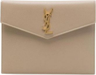 Saint Laurent Pre-owned Uptown Pouch - Dames - Vintage Clutch - Beige - ONE Size - Leer - Vintage