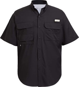 Bassdash UPF 50 Mens Fishing Dress Shirt Button Down Woven Short Sleeve Outdoor Black