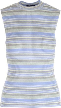 Theory Striped Rib Knit Top in Washable Silk - female - Theory - Round-neck Knitwear - Multicolor - L - Knitwear