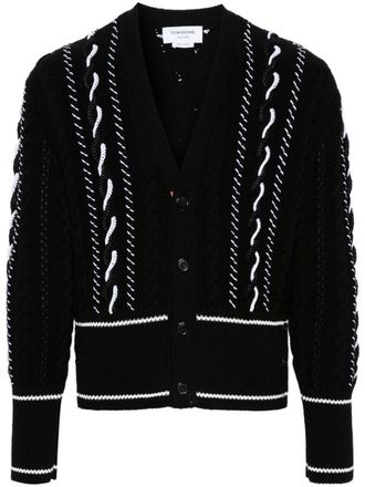 Thom Browne V-neck chunky-knit cardigan - men - Cotton - 1 - Black