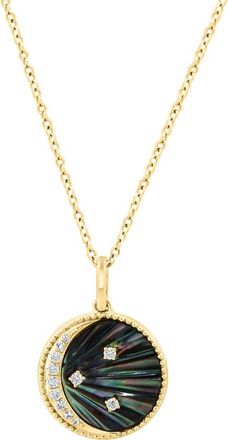 Effy Malachite & Diamond Moon Pendant Necklace - 0.08ct. in Gold at Nordstrom Rack, Size 18