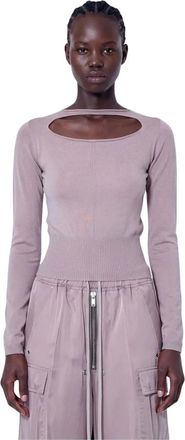 Rick Owens Slashed Cropped Pull Top - Dames - Ronde hals truien - Roze - XS - Wol - Truien & Vesten