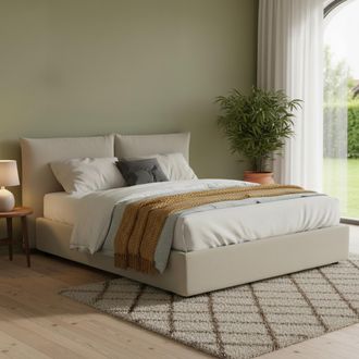 Dmora Dmora - Cama Matrimonial Ddestr, Cama Contenedor Con Revestimiento De Tela, 100% Made In Italy, Apertura Frontal, Adecuado Para Colch&oacute;n Cm 160x200, Be