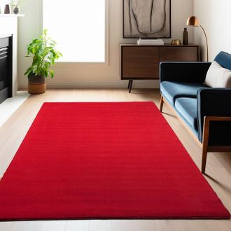 OEM Alfombra Para Sala De Estar Tuserxln Carpetsale24 De 160x200 Cm, Color Rojo Liso, Moderna Y Suave, De Pelo Corto, Con Base Antideslizante Y Lavable