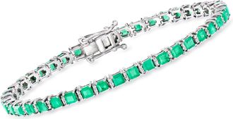Ross-Simons Emerald and. Diamond Tennis Bracelet in Sterling Silver