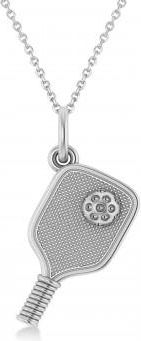 Allurez Large Pickleball Paddle Pendant Necklace 14k White Gold