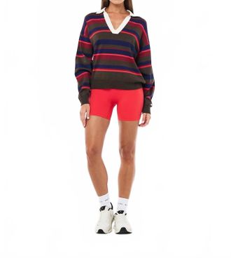 P.E Nation Retreat Collar Knit Top In Multi Color Stripe
