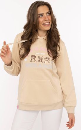 Zwillingsherz Hoodie ZWILLINGSHERZ Dog Life, Damen, Gr. L/XL, beige, Sweatware, Obermaterial: 80% Polyester, 20% Baumwolle, Sweatshirts Hoodie, Mini-Me,mit gestickt