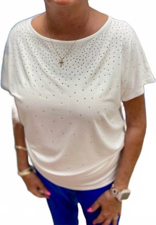 Marble Scotland Sparkles Round Neck Top In White