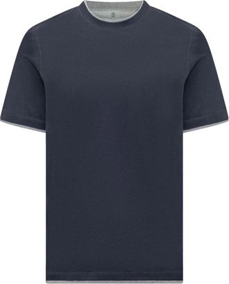 Brunello Cucinelli T-shirt met ronde hals - Heren - T-shirts - Blauw - S - Katoen - Tops
