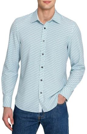 ConStruct Slim Fit Gem Geo Performance Long Sleeve Shirt in White/green at Nordstrom, Size Xx-Large