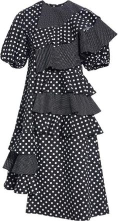 Paskal Black and White Polka Dot Ruffled Dress Size M