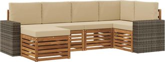vidaXL Conjunto De Sof&aacute;s De Exterior 6 Uds. Natural Y Beige Poli&eacute;ster Vidaxl