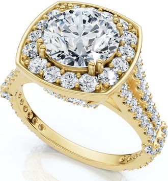 Pompeii3 Certified 3Ct Cushion Halo Diamond Engagement Ring 14k Gold Lab Grown