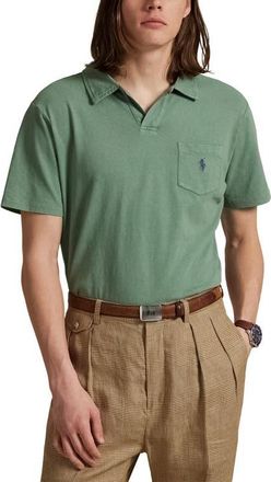 Polo Ralph Lauren Johnny Collar Cotton & Linen Pocket Polo in Fatigue at Nordstrom, Size Large