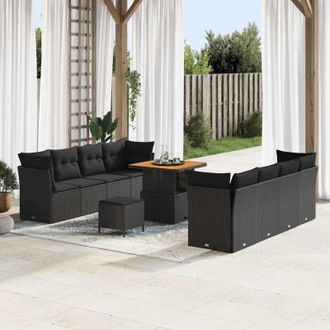 vidaXL Conjunto De Sof&aacute; De Jard&iacute;n 11 Pcs Negro Rat&aacute;n Sint&eacute;tico Vidaxl