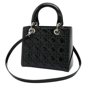 Dior Pre-owned Lady Dior Cannage Patent Leather Tote Bag - Dames - Pre-owned - Zwart - Maat: ONE Size Leer