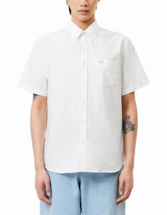 Lacoste Mens LACOSTE CH8522 Mens Shirts Short Sleeve Regular Fit Button Up Cotton Casual Tops - White - Size: 38/Regular