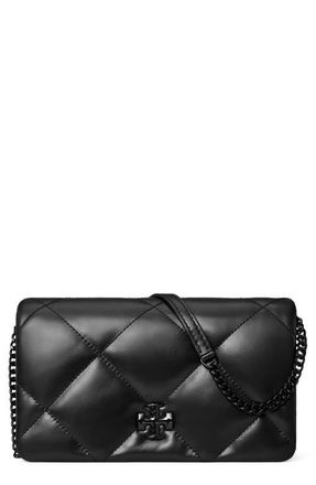 Tory Burch Kira Diamond Quilted Wallet on a Chain in Black at Nordstrom
