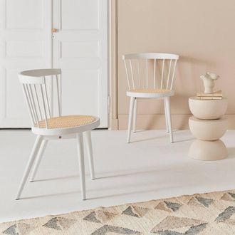 Sweeek Pair Of Wood & Cane Dining Chairs in White