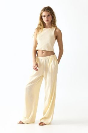 H&M Wide-leg linen-blend pants in Light Yellow at Nordstrom, Size Xx-Large