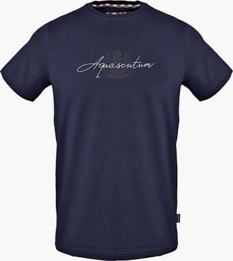 Aquascutum Mens Crew Neck Short Sleeve Jersey T-Shirt - Navy - Size: 2X large