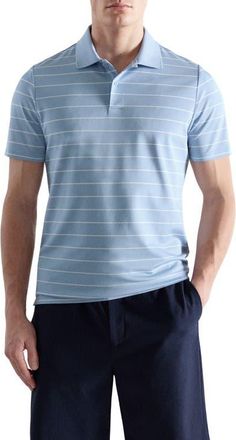 Mango Slim Fit Stripe CoolMax Piqu&eacute; Polo in Sky Blue at Nordstrom, Size X-Large