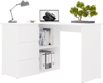 Topeshop Nicea - Escritorio De Esquina Izquierdo Con Almacenaje - 3 Cajones + 2 Estantes - 120x48,5x75 Cm - Escritorio Para Ordenador - Blanco