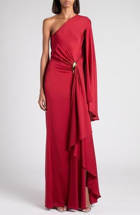 Tom Ford One-Shoulder Belt Detail Silk Satin Gown in Er402 Crimson at Nordstrom, Size 6 Us
