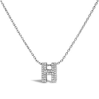 House of Brilliance 10K Gold Diamond Accent A-Z Initial Bubble Pendant Necklace in White | H at Nordstrom
