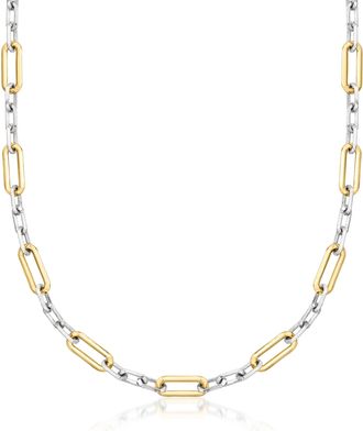 Ross-Simons Sterling Silver and 18kt Gold Over Sterling Paper Clip Link Necklace
