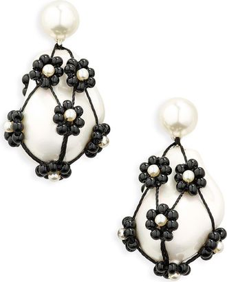 Tory Burch Curiosity Freshwater Pearl Drop Earrings in Tory Silver/White /Black at Nordstrom