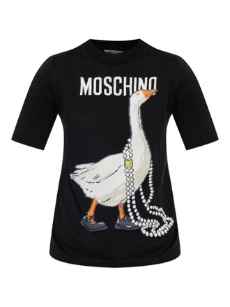 Moschino T-shirt met ganzenprint - Zwart