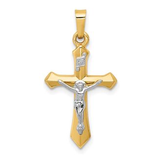 Diamond2Deal 14k Two-tone Gold Polished INRI Crucifix Pendant