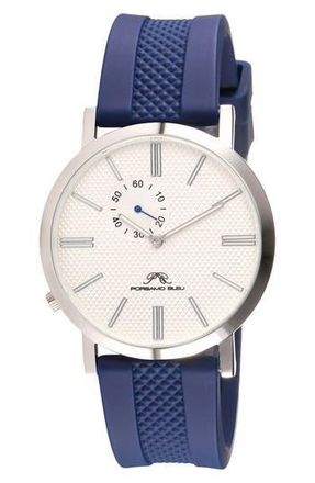 Porsamo Bleu Bennett Silicone Strap Watch, 40mm in Blue And White at Nordstrom Rack