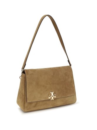 Tory Burch Womens Charlie Suede Shoulder Bag Toffee Calf Leather Bos Taurus