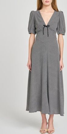 Wayf Juliana Short Sleeve Midi Dress in Black White Houndstooth at Nordstrom, Size X-Large