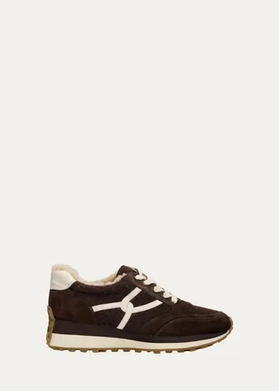 Veronica Beard Valentina Suede Shearling Retro Sneakers