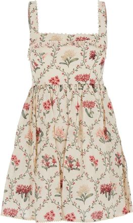 Agua Bendita barbara Multicolor Short Dress With All-over Floral Embroidery In Linen Woman