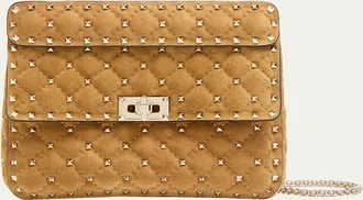Valentino Garavani Quilted Rockstud Suede Shoulder Bag